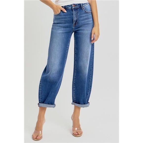 RISEN Full Size High Rise Crop Mild Barrel Jeans Plus Size - Picture 3 of 6